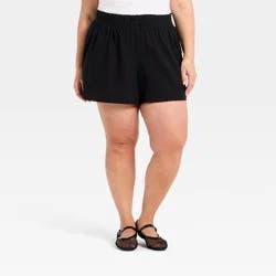 Women's Linen Pull-On Shorts - A New Day™ Black XXL