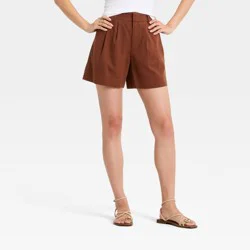 Women's Linen Pleated Shorts - A New Day™ Brown 2