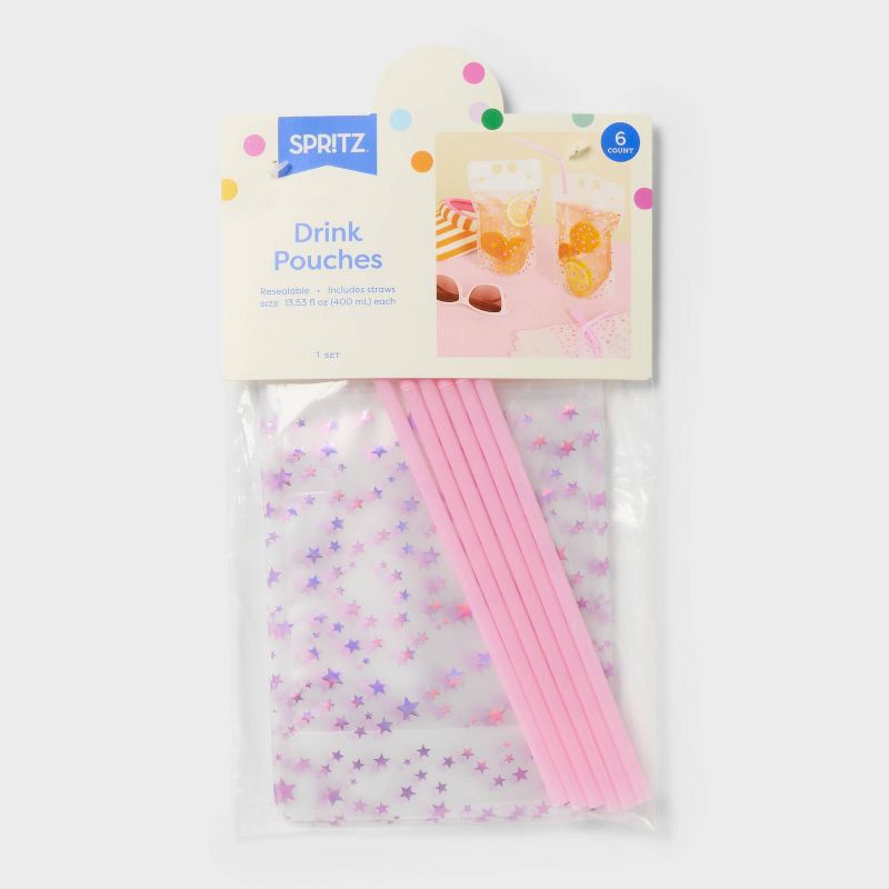 slide 1 of 3, 6ct Hot Pink Stars Bachelorrete, Birthday Drink Pouches - Spritz™, 6 ct