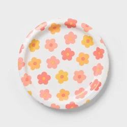 20ct Pink/Orange Retro Flower Dinner Paper Plates - Spritz™