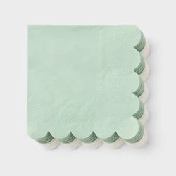 30ct Scalloped Edge Beverage Napkins Sage/White - Spritz™