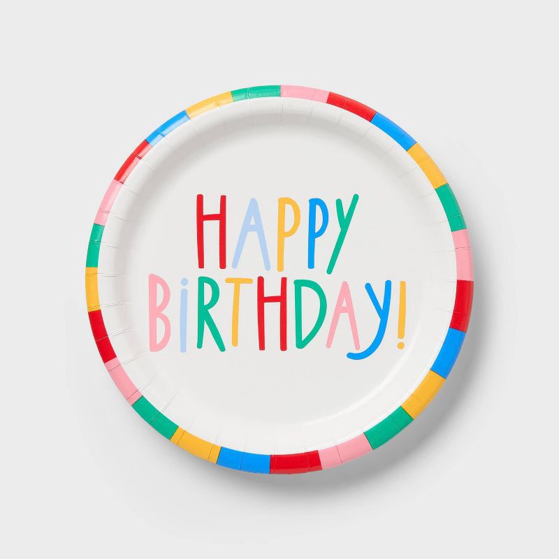 slide 1 of 3, 20ct "Happy Birthday" Rainbow Edge Dinner Paper Plates - Spritz™, 20 ct