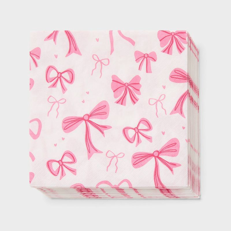 slide 1 of 3, 30ct Bows Birthday Lunch Napkins Pink - Spritz™, 30 ct