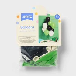 20ct Latex Party Balloons Black/Green/White Mix Pack - Spritz™