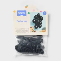 12ct Latex Party Balloons Solid Black - Spritz™