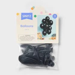 12ct Latex Party Balloons Solid Black - Spritz™