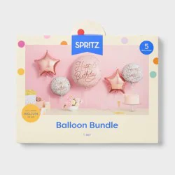 5ct Happy Birthday Foil Balloon Bouquet Light Pink and Rose Gold- Spritz™