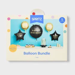5ct Happy Birthday Foil Balloon Bouquet Black/ Gold - Spritz™