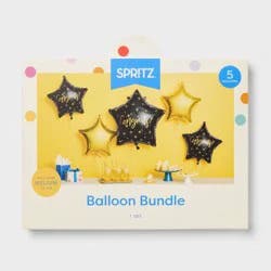 5ct Congrats Foil Balloon Bouquet Black and Gold - Spritz™