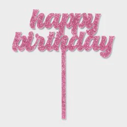 Happy Birthday Pink Glitter Cake Topper - Spritz™