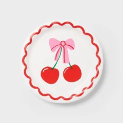 20ct Pink/Red Cherry with Bow Snack Paper Plates - Spritz™