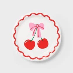20ct Pink/Red Cherry with Bow Snack Paper Plates - Spritz™