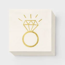 30ct Wedding Ring Foil Beverage Napkins Gold - Spritz™