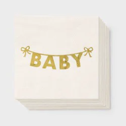 30ct "Baby" Foil Beverage Napkins Gold - Spritz™