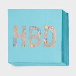 30ct "HBD" Birthday Foil Beverage Napkins Blue - Spritz™