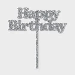 Happy Birthday Glitter Cake Topper Silver - Spritz™