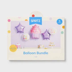 5ct Happy Birthday Cupcake Foil Balloon Bundle Pink/Purple - Spritz™