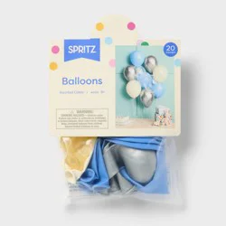 20ct Latex Party Balloons Baby Blue/Silver/White/Clear Mix Pack - Spritz™