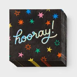 30ct Birthday "Hooray" Foil Beverage Napkins Black - Spritz™