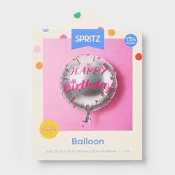 Happy Birthday Round Foil Balloon Pink and Silver- Spritz™