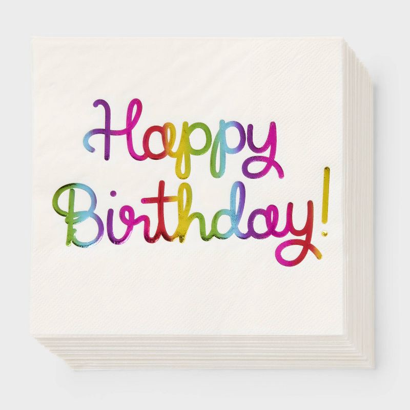 slide 1 of 3, 30ct "Happy Birthday" Rainbow Foil Lunch Napkins - Spritz™, 30 ct