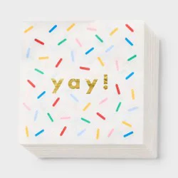 30ct "Yay" Birthday Sprinkle Foil Beverage Napkins - Spritz™