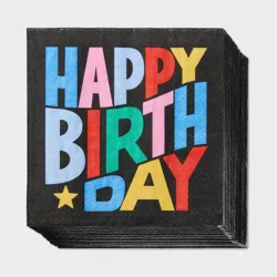 30ct Happy Birthday Lunch Napkins Black - Spritz™