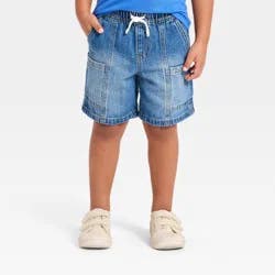 Toddler Boys' Relaxed Fit Pull On Denim Cargo Shorts - Cat & Jack™ Dark Wash 3T