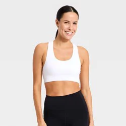 Women's Seamless Medium Support Racerback Sports Bra - All In Motion™ True White L