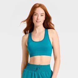Women's Seamless Medium Support Racerback Sports Bra - All In Motion™ Teal Blue M
