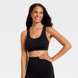 Women's Seamless Medium Support Racerback Sports Bra - All In Motion™ Jet Black M
