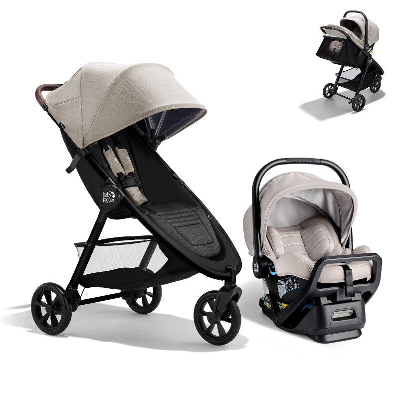 slide 1 of 6, Baby Jogger GT3 Travel System - Frosted Ivory: All-Terrain Tires, Includes Stroller & Car Seat, Maximum Stroller Weight 45 lbs, 45 lb