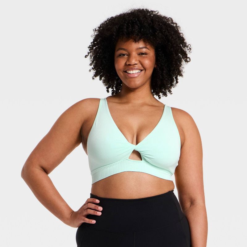 slide 4 of 5, Women's Modal Seamless Light Support Twist-Front Longline Sports Bra - All In Motion™ Mint Green S, 1 ct