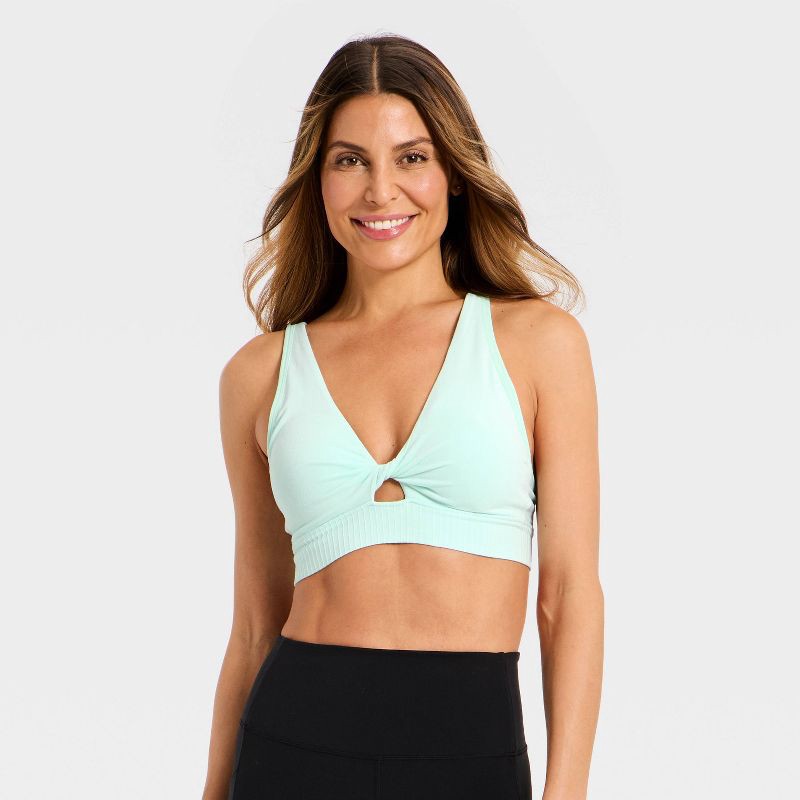 slide 1 of 5, Women's Modal Seamless Light Support Twist-Front Longline Sports Bra - All In Motion™ Mint Green S, 1 ct