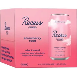 Recess Mood Strawberry Rose Sparkling Water with Magnesium L-Threonate - 4pk/12 fl oz