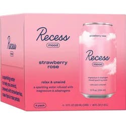 Recess Mood Strawberry Rose Sparkling Water with Magnesium L-Threonate - 4pk/12 fl oz