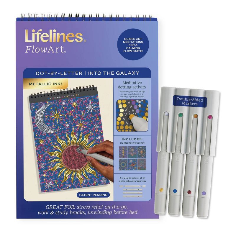 slide 1 of 12, Lifelines FlowArt: Dot-By-Letter Into the Galaxy Metallic ink, 1 ct