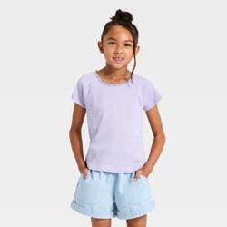 Girls' Short Sleeve Fitted Ribbed T-Shirt - Cat & Jack™ Lavender M