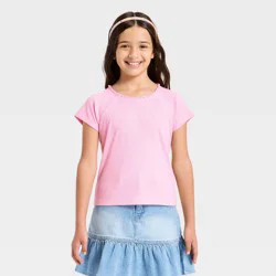Girls' Short Sleeve Fitted Ribbed T-Shirt - Cat & Jack™ Pink L