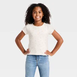 Girls' Short Sleeve Fitted Ribbed Floral T-Shirt - Cat & Jack™ Cream XS