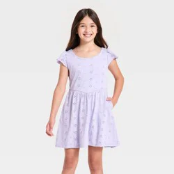 Girls' Short Sleeve Knit Eyelet Dress - Cat & Jack™ Lavender L