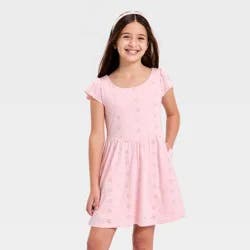 Girls' Short Sleeve Knit Eyelet Dress - Cat & Jack™ Light Pink M