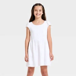 Girls' Short Sleeve Knit Eyelet Dress - Cat & Jack™ White L