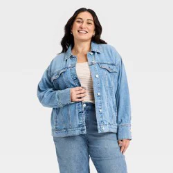 Women's Denim Boyfriend Trucker Jacket - Ava & Viv™ Medium Wash 1X