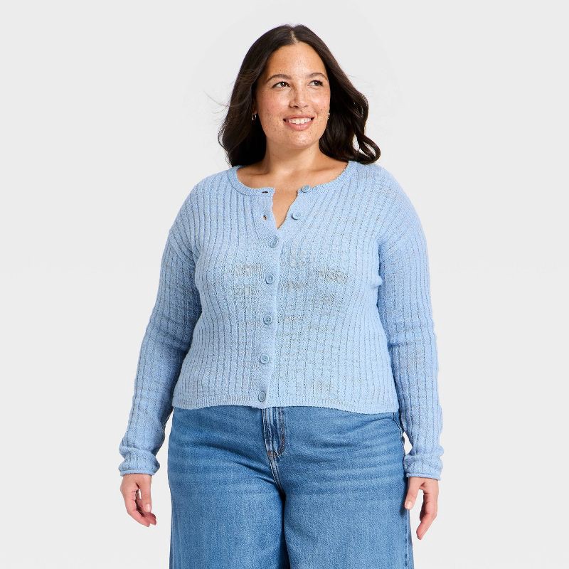 slide 1 of 3, Women's Rib Cardigan - Universal Thread™ Blue XXL, 1 ct