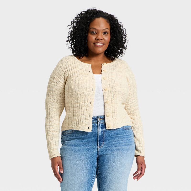 slide 1 of 3, Women's Rib Cardigan - Universal Thread™ Oatmeal XXL, 1 ct
