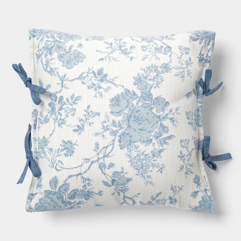 slide 1 of 4, Threshold designed w/Studio McGee 18"x18" Woven Stripe Side-Tie Outdoor Throw Pillow Blue - Threshold™ designed with Studio McGee, 1 ct