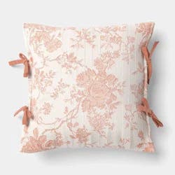 Threshold designed w/Studio McGee 18"x18" Woven Stripe Side-Tie Outdoor Patio Throw Pillow Pink - Threshold™ designed with Studio McGee