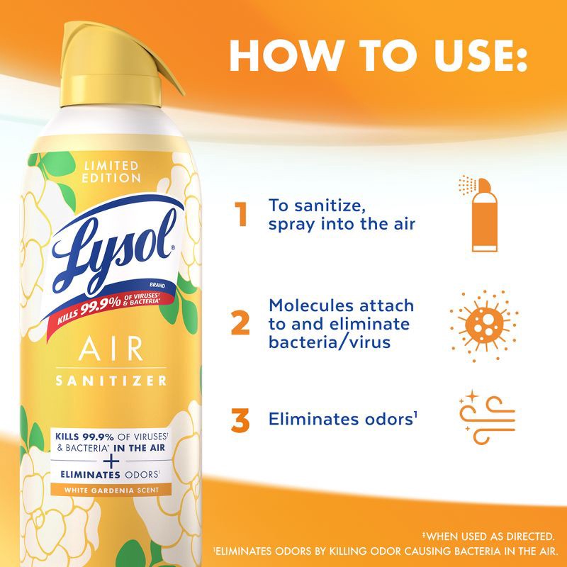 slide 6 of 9, Lysol White Gardenia Air Sanitizer - 10oz, 10 oz