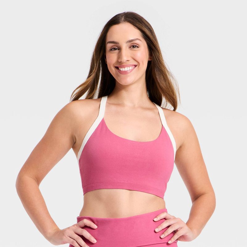 slide 4 of 5, Women's Cotton Balance Cotton Spandex Blend Light Support Racerback Sports Bra - All In Motion™ Pink XS, 1 ct